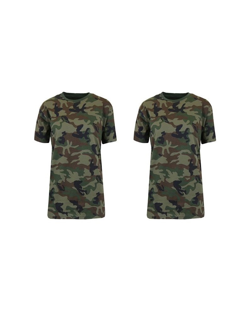 Women's Loose Fit Short Sleeve Crew Neck Camo Printed Tee Pack of 2 Woodland Camo $18.04 Tops