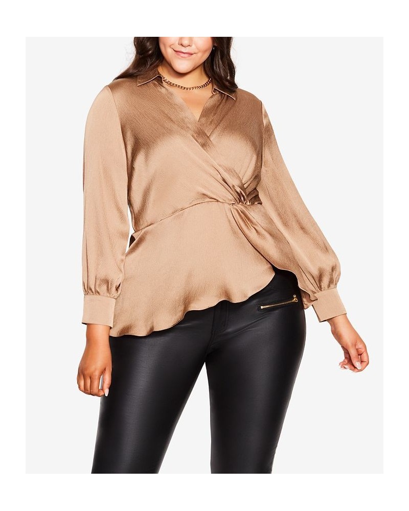 Trendy Plus Size Simple Luxury Top Taupe $37.44 Tops