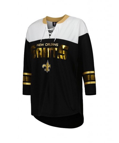 Women's Black White New Orleans Saints Double Team 3/4-Sleeve Lace-Up T-shirt Black, White $28.59 Tops