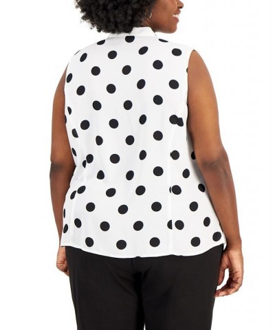 Plus Size Polka Dot Sleeveless Tie-Neck Shell Top Lily White/Black $43.61 Tops