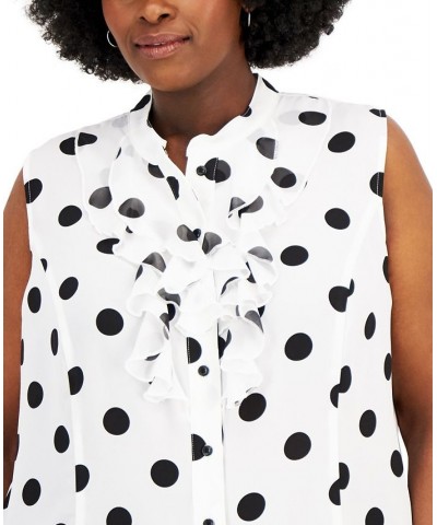 Plus Size Polka Dot Sleeveless Tie-Neck Shell Top Lily White/Black $43.61 Tops