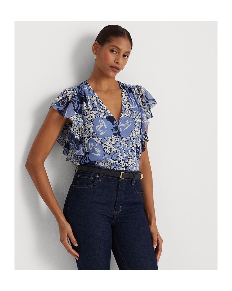 Women's Floral Crinkle Georgette Shirt Blue/cream/navy $54.00 Tops