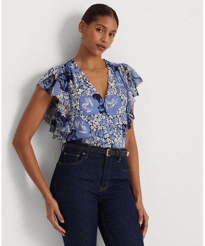 Women's Floral Crinkle Georgette Shirt Blue/cream/navy $54.00 Tops