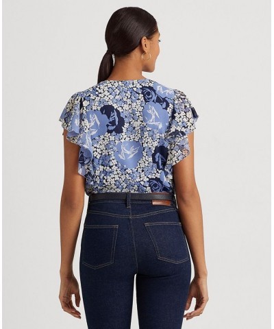 Women's Floral Crinkle Georgette Shirt Blue/cream/navy $54.00 Tops