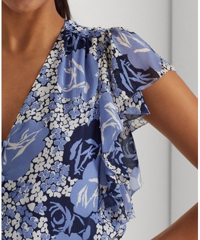 Women's Floral Crinkle Georgette Shirt Blue/cream/navy $54.00 Tops