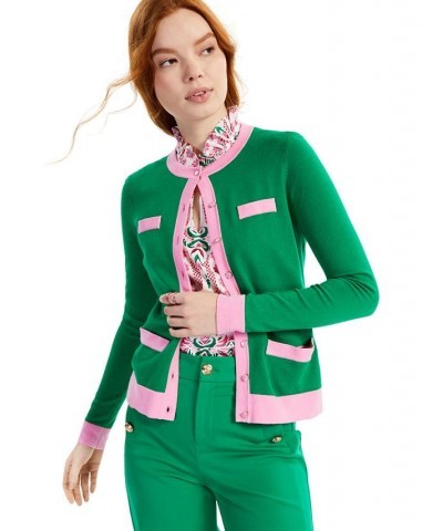 Petite Colorblocked Cardigan Green $23.80 Sweaters