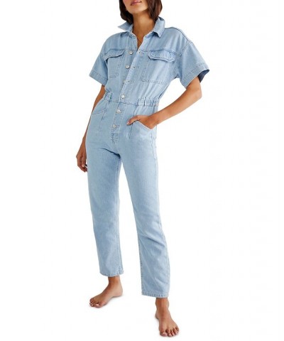 Marci Denim Elasticized-Waist Coverall Clear Skies $49.68 Pants