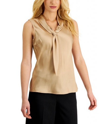 Women's Sailor-Tie Sleeveless Blouse Champagne $23.98 Tops