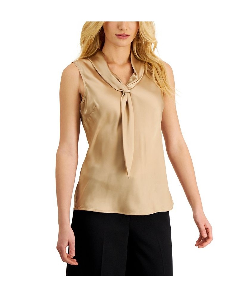 Women's Sailor-Tie Sleeveless Blouse Champagne $23.98 Tops