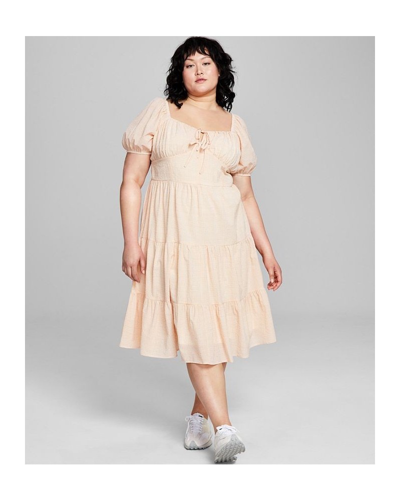 Plus Size Sweetheart-Neck Midi Dress Tan Print $19.75 Dresses