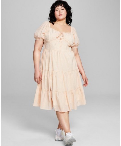 Plus Size Sweetheart-Neck Midi Dress Tan Print $19.75 Dresses