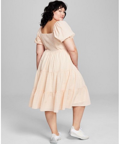 Plus Size Sweetheart-Neck Midi Dress Tan Print $19.75 Dresses