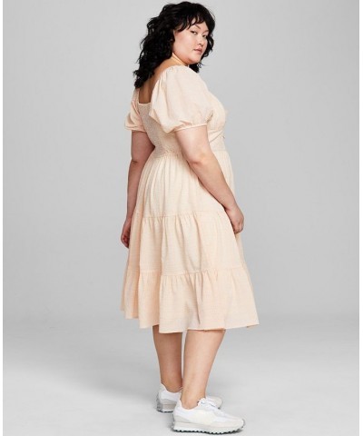 Plus Size Sweetheart-Neck Midi Dress Tan Print $19.75 Dresses