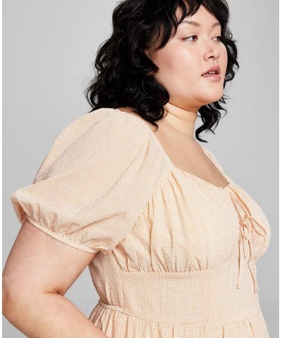 Plus Size Sweetheart-Neck Midi Dress Tan Print $19.75 Dresses