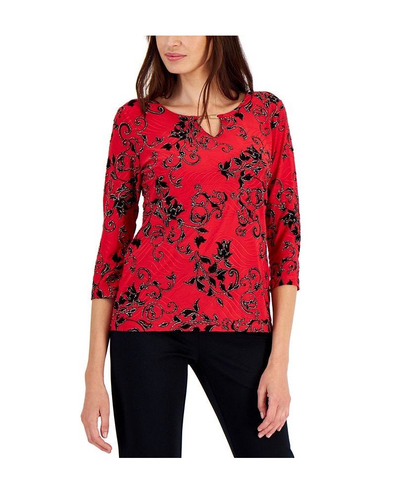 Petite Keyhole V-Neck Top Red $11.00 Tops