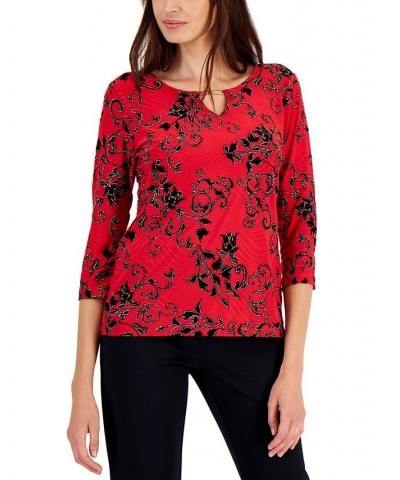 Petite Keyhole V-Neck Top Red $11.00 Tops