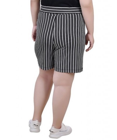 Plus Size Shorts with Ring and Belt Black, White Stripe $16.01 Shorts