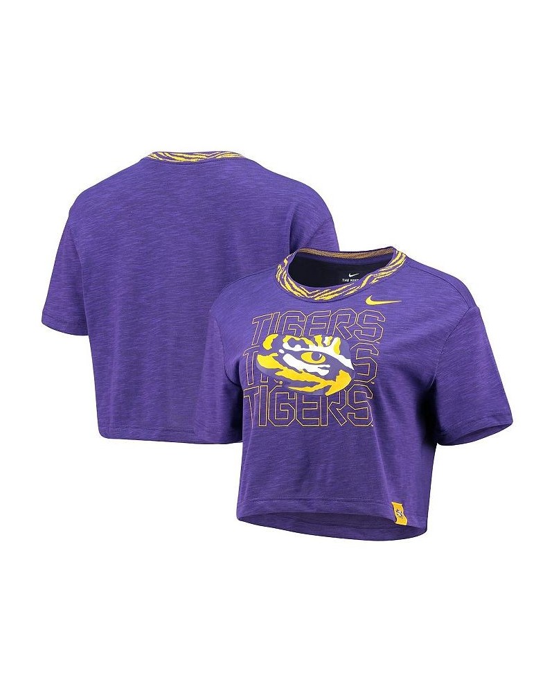 Women's Purple LSU Tigers Slub Ringer Performance Cropped T-shirt Purple $23.84 Tops