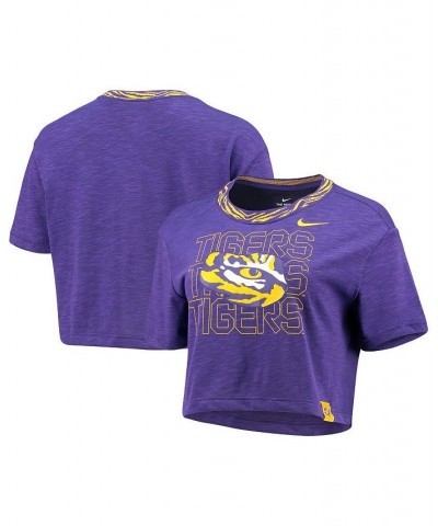 Women's Purple LSU Tigers Slub Ringer Performance Cropped T-shirt Purple $23.84 Tops