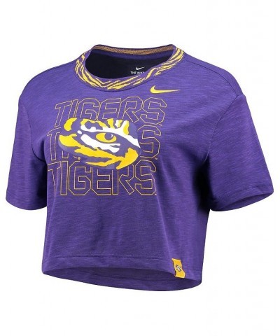 Women's Purple LSU Tigers Slub Ringer Performance Cropped T-shirt Purple $23.84 Tops