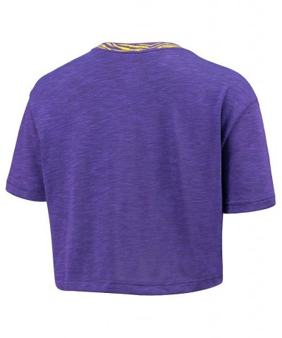 Women's Purple LSU Tigers Slub Ringer Performance Cropped T-shirt Purple $23.84 Tops