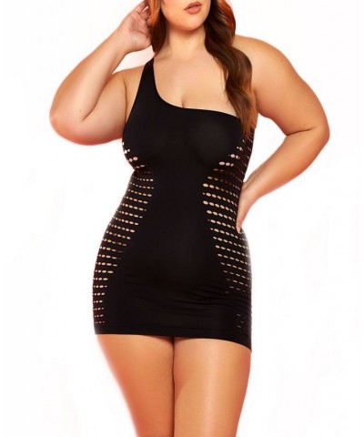 Women's Wynona Extended Sizes 1 Piece Seamless One Shoulder Chemise Lingerie Black $26.26 Lingerie