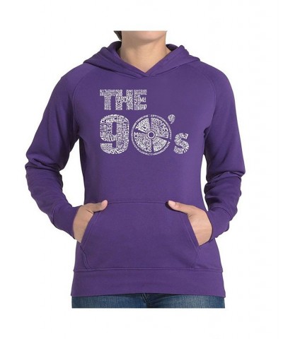 Women's Word Art Hooded Sweatshirt -90S Purple $30.59 Sweatshirts