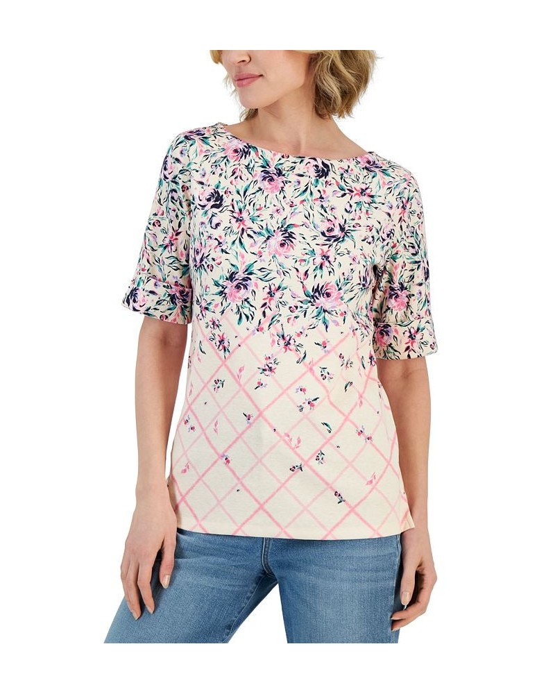 Women's Provence Placement Boat-Neck Top Pink $10.99 Tops