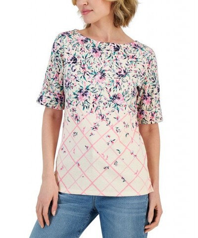 Women's Provence Placement Boat-Neck Top Pink $10.99 Tops