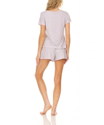 Women's Logo Print Jersey Short Sleeve V-Neck T-Shirt and Shorts Pajama Lounge Comfy Sleepwear Set 2 Piece Gray $35.36 Sleepwear