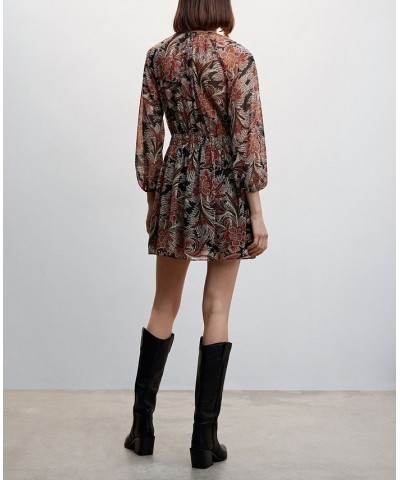 Women's Floral Chiffon Dress Black $45.00 Dresses