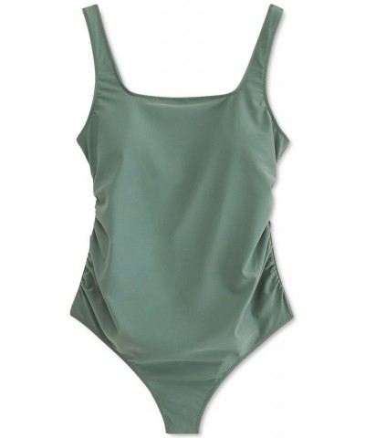 Square Neck Classic Maternity One-Piece Swimsuit Green $50.88 Swimsuits