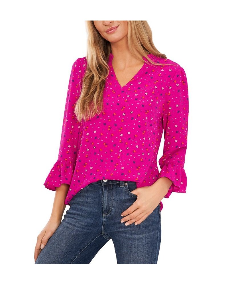 Women's Floral-Print Ruffled 3/4-Sleeve Blouse Pink $28.78 Tops