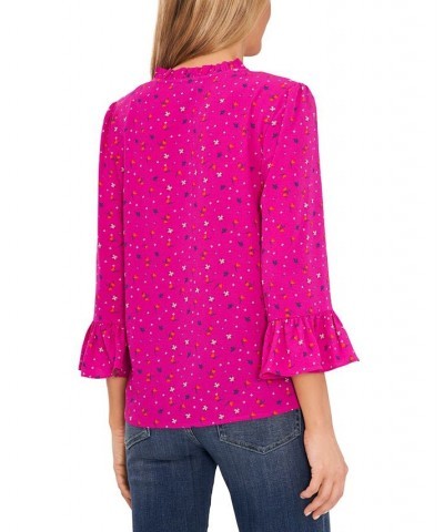 Women's Floral-Print Ruffled 3/4-Sleeve Blouse Pink $28.78 Tops