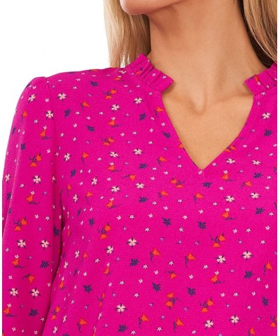 Women's Floral-Print Ruffled 3/4-Sleeve Blouse Pink $28.78 Tops