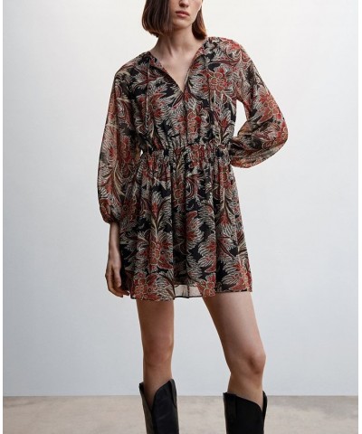 Women's Floral Chiffon Dress Black $45.00 Dresses