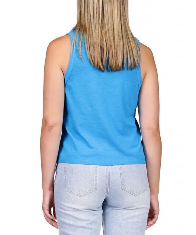 Women's Point Collar Button-Front Sleeveless Top Blue $33.92 Tops