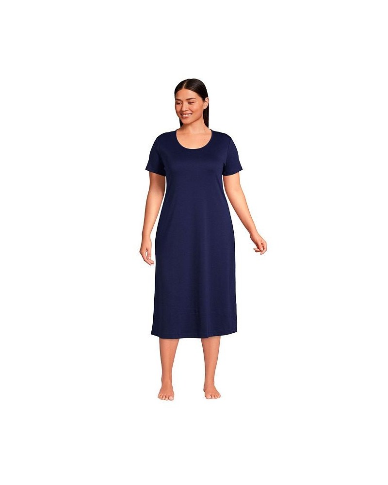 Women's Plus Size Supima Cotton Short Sleeve Midcalf Nightgown Dress Deep sea navy $30.64 Sleepwear