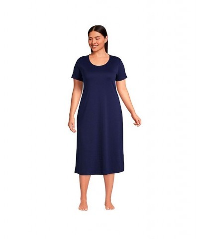 Women's Plus Size Supima Cotton Short Sleeve Midcalf Nightgown Dress Deep sea navy $30.64 Sleepwear