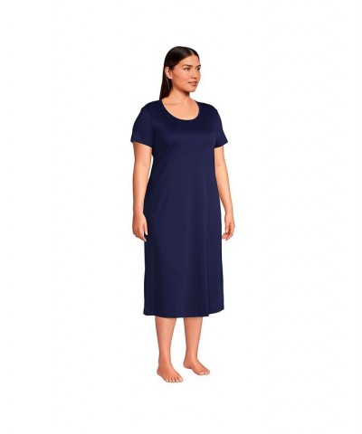 Women's Plus Size Supima Cotton Short Sleeve Midcalf Nightgown Dress Deep sea navy $30.64 Sleepwear