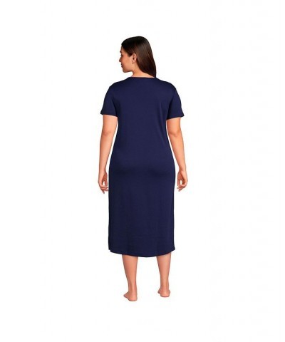 Women's Plus Size Supima Cotton Short Sleeve Midcalf Nightgown Dress Deep sea navy $30.64 Sleepwear