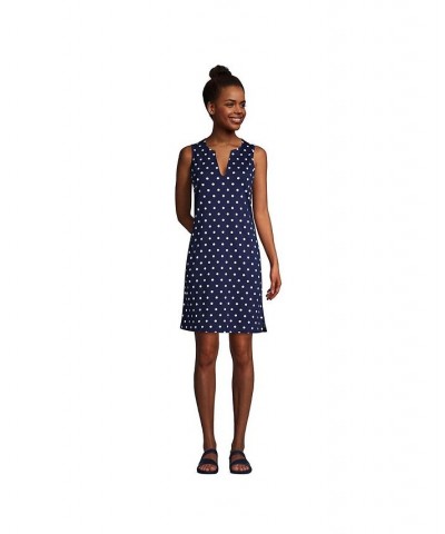 Women's Long Cotton Jersey Sleeveless Swim Cover-up Dress Print Deep Sea Polka Dot $27.97 Swimsuits