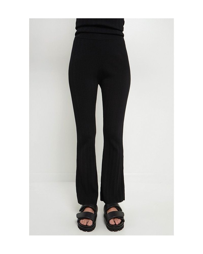 Women's Multi Rib Flared Knit Pants Black $45.00 Pants