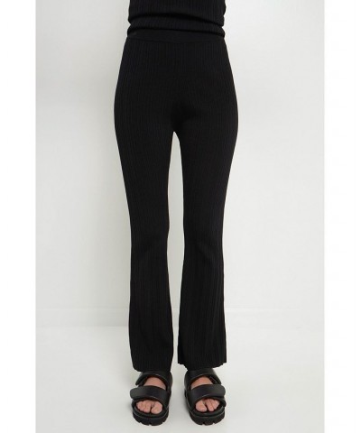 Women's Multi Rib Flared Knit Pants Black $45.00 Pants