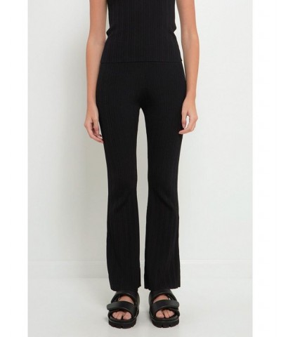 Women's Multi Rib Flared Knit Pants Black $45.00 Pants