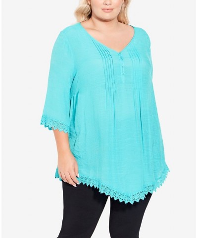 Plus Size Ellie Pintuck Lace Top Blue $27.06 Tops