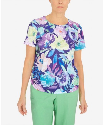 Petite Cinched Waist Floral T-shirt Purple $34.19 Tops