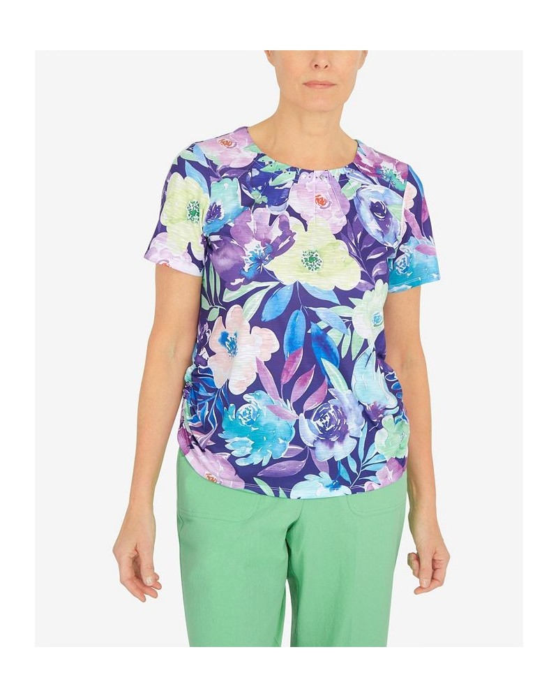 Petite Cinched Waist Floral T-shirt Purple $34.19 Tops