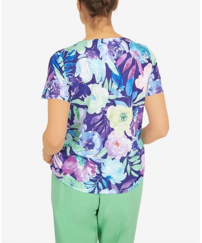 Petite Cinched Waist Floral T-shirt Purple $34.19 Tops