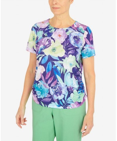 Petite Cinched Waist Floral T-shirt Purple $34.19 Tops